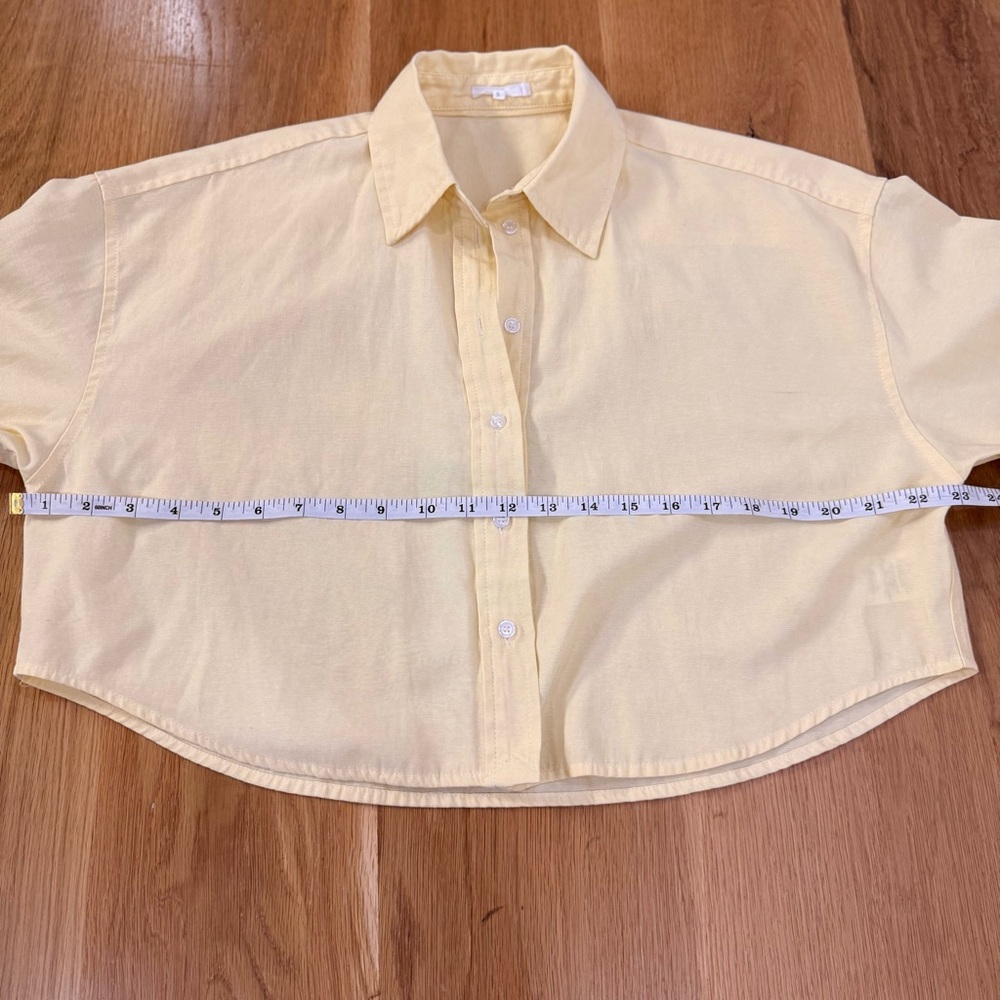 NIA Butter Yellow Gaiac Top Cropped Button Down Relaxed Fit Shirt - Small - Picture 3 of 11